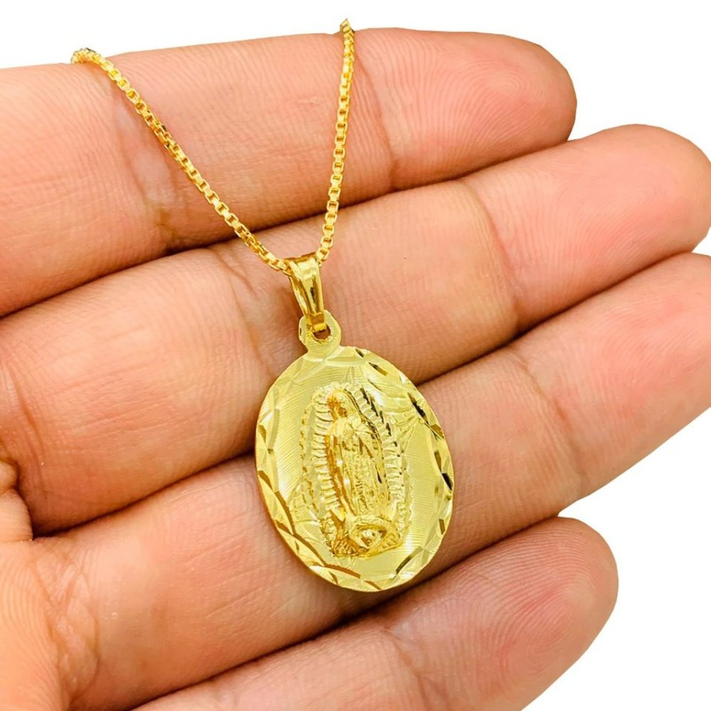 Kids Childrens Virgen de Guadalupe Necklace 16" in Gold Filled Medalla Guadalupe